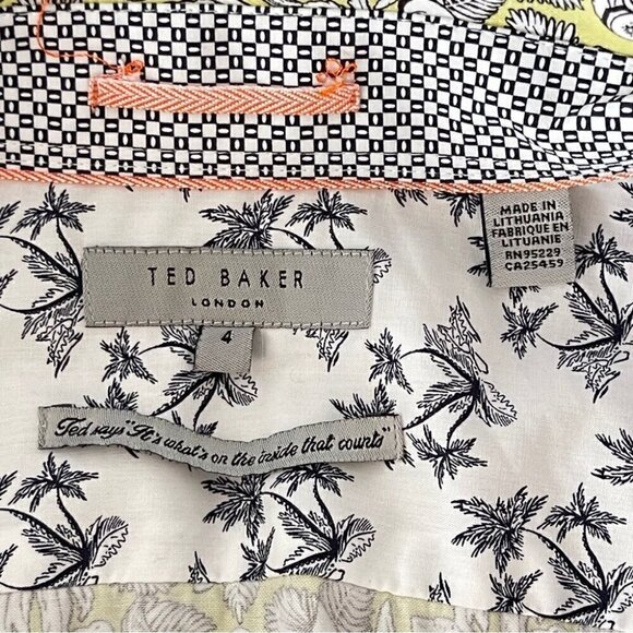 Ted Baker Short Sleeve Button Down Casual Dress shirt Tropical yellow white blk - Picture 9 of 11